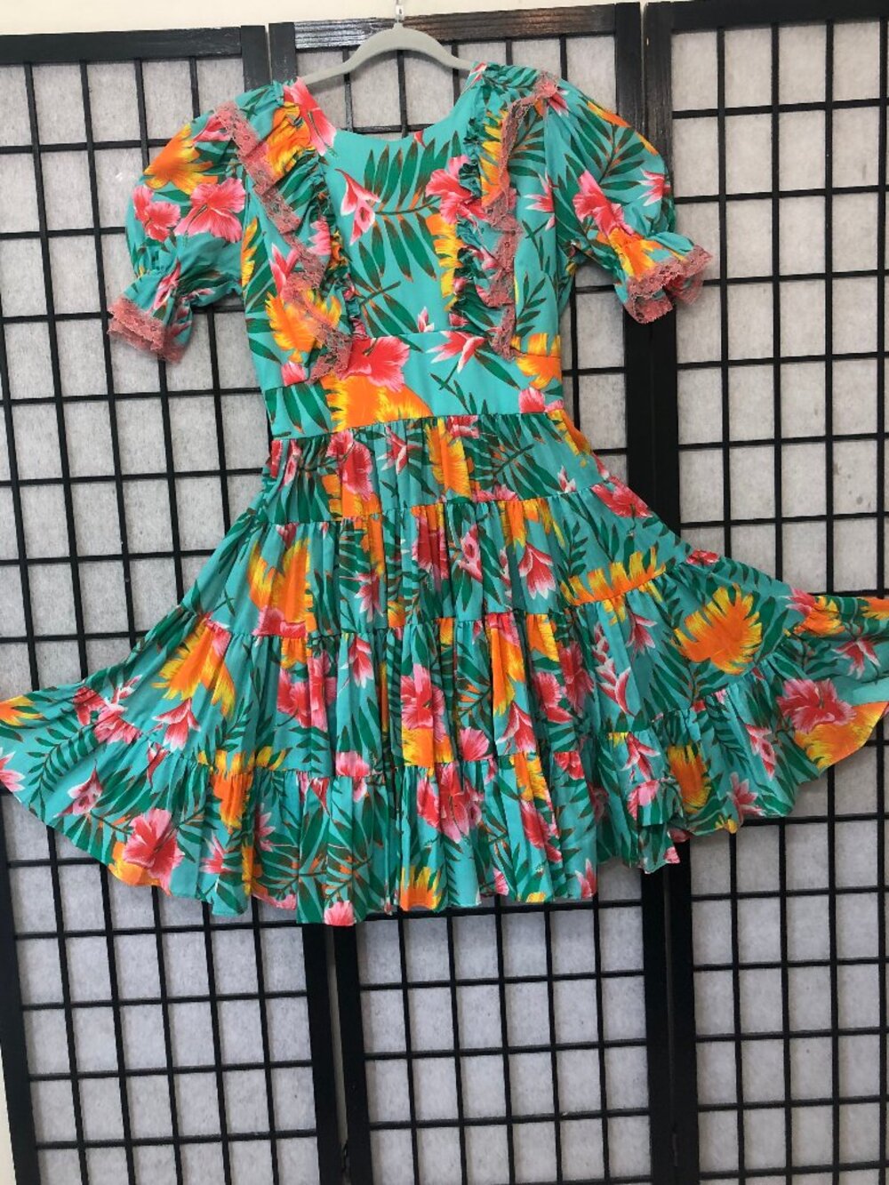 L Vintage Handmade 50s Style Dress Alexander Henry Collection Floral Full Skirt